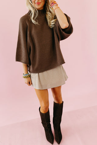 Cambri Mock Neck Sweater in Chocolate