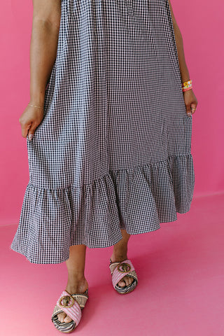 Selene Gingham Midi Dress in Black/White