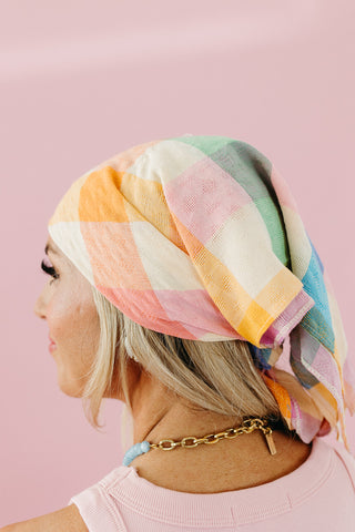 Rainbow Plaid Bandana Scarf