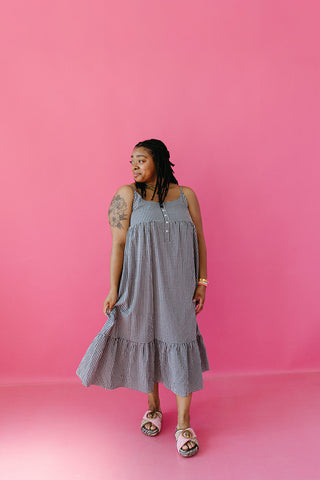 Selene Gingham Midi Dress in Black/White