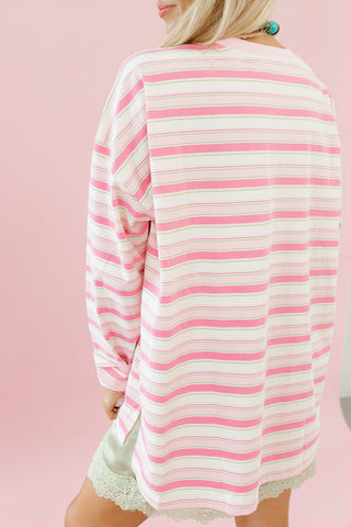 Sandra Stripe Long Sleeve Tee in Pink/Green