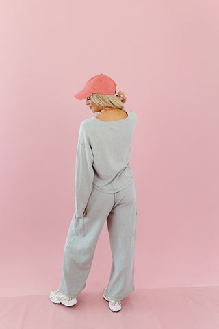 Heather Cardigan + Wide Leg Pant Set in Grey
