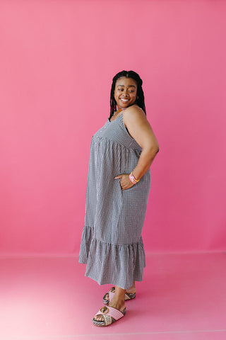 Selene Gingham Midi Dress in Black/White