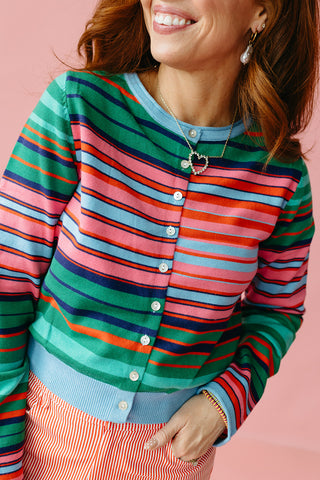 Rowe Stripe Cardigan in Pink/Green