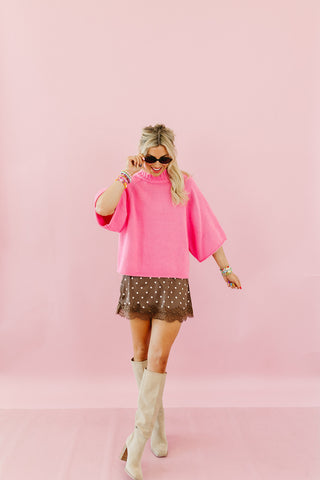 Cambri Mock Neck Sweater in Hibiscus