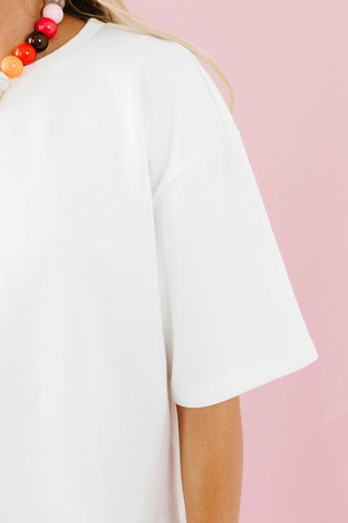 Quinn Asymmetrical Lace Hem Tee in Off White