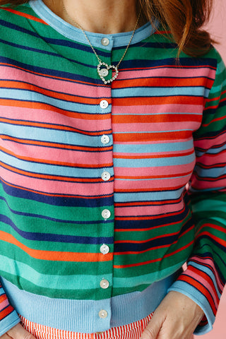Rowe Stripe Cardigan in Pink/Green
