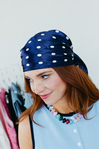Polka Dot Bandana Scarf in Navy