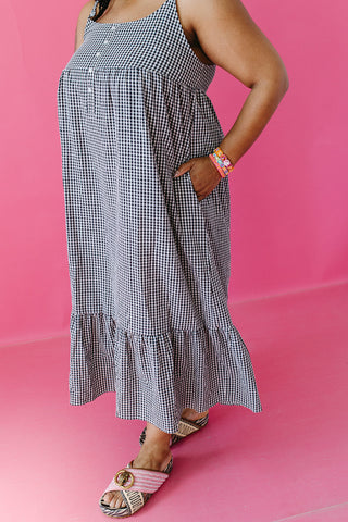 Selene Gingham Midi Dress in Black/White