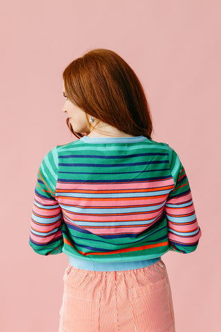 Rowe Stripe Cardigan in Pink/Green