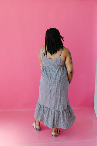 Selene Gingham Midi Dress in Black/White