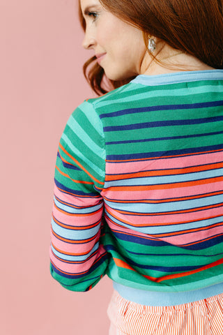 Rowe Stripe Cardigan in Pink/Green