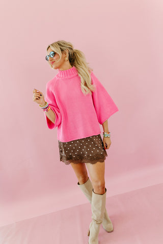 Cambri Mock Neck Sweater in Hibiscus