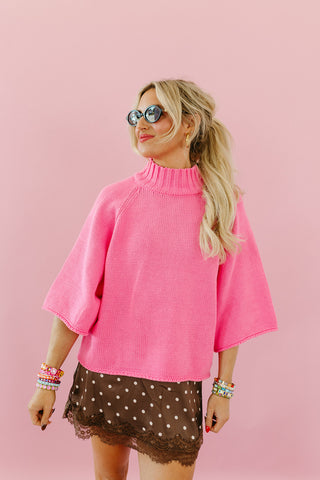 Cambri Mock Neck Sweater in Hibiscus