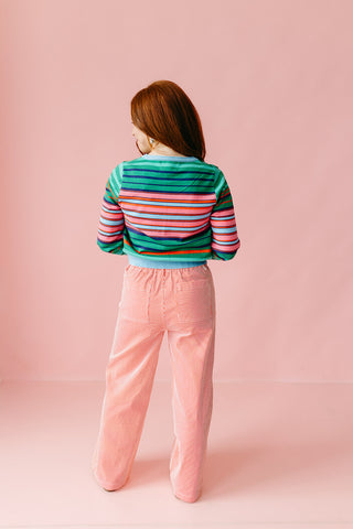 Rowe Stripe Cardigan in Pink/Green