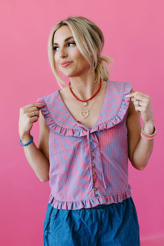 Americus Gingham Collar Top