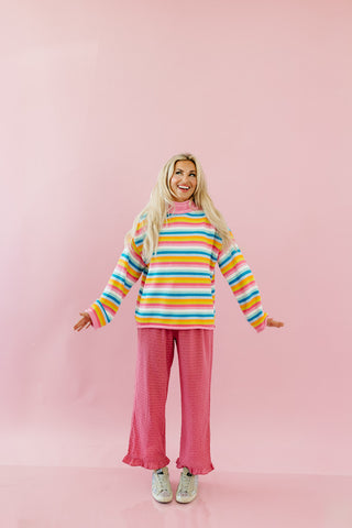 Cambri Mock Neck Stripe Sweater in Hibiscus Multi