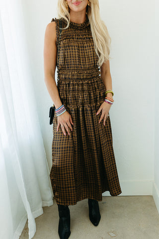 Kimber Plaid Ruffle Maxi Dress