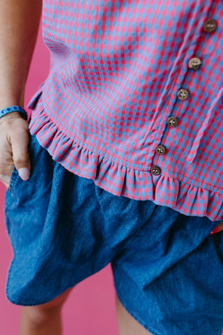 Americus Gingham Collar Top