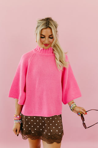 Cambri Mock Neck Sweater in Hibiscus