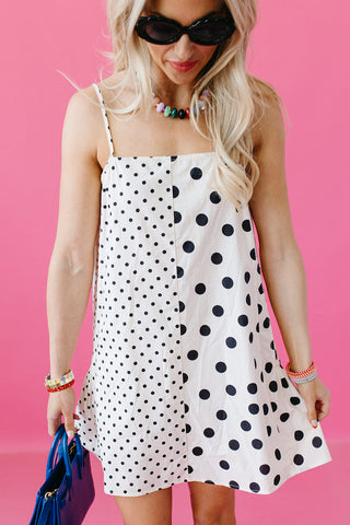 Hilly Polka Dot Mini Dress in Cream/Black