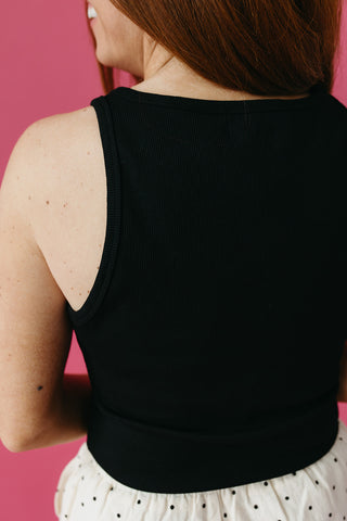 Maycie Ribbed Star Button Tank Top in Black