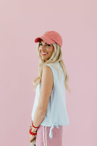 Salem Linen Side Tie Tank in Blue