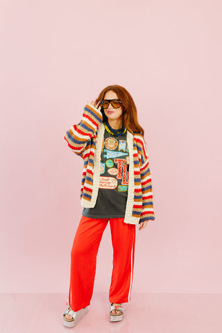 Blake Chunky Cardigan in Navy/Red