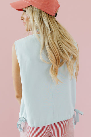 Salem Linen Side Tie Tank in Blue