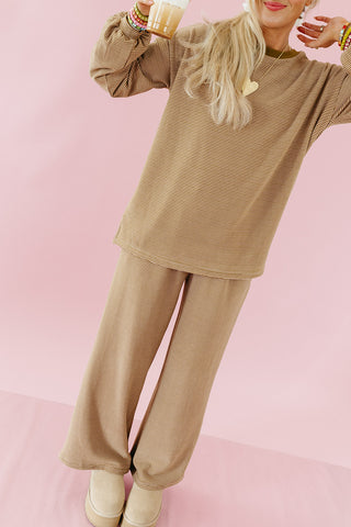 Ollie Stripe Sleeve Top in Olive/Mauve