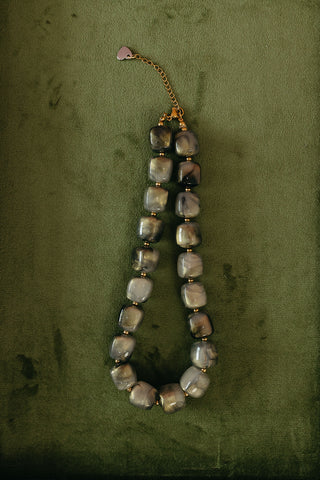 Chunky Beaded Necklace in Iridescent Olive