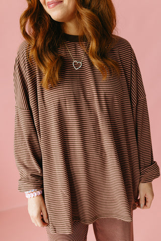 Nyah Striped Tunic Top in Brown/Pink