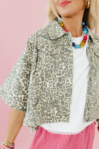 Kit Denim Cape Jacket in Leopard