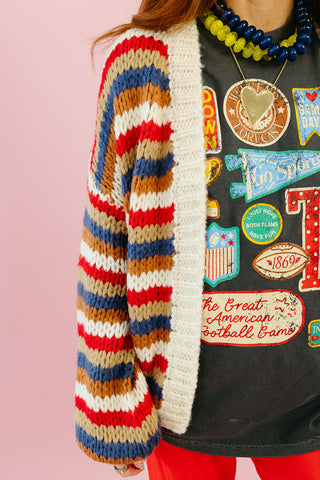Blake Chunky Cardigan in Navy/Red