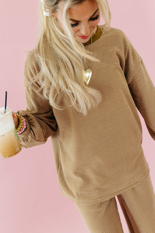 Ollie Stripe Sleeve Top in Olive/Mauve