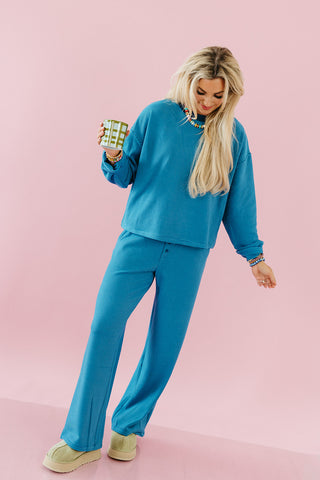 Devan Oversized Crop Tee in Blue