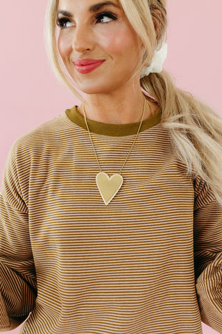 Ollie Stripe Sleeve Top in Olive/Mauve
