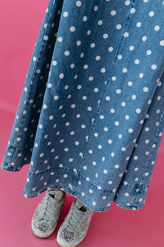 Everlynn Polka Dot Denim Maxi Dress