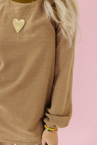 Ollie Stripe Sleeve Top in Olive/Mauve