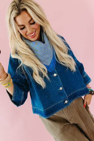 Blue Check Fringe Bandana