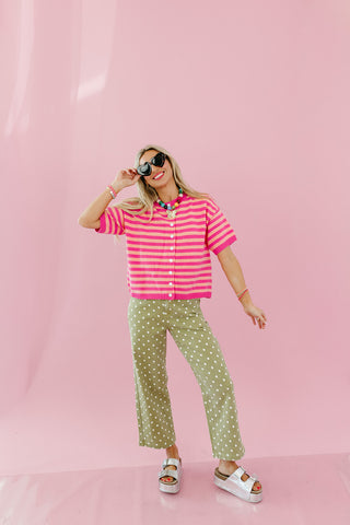 Alayna Stripe Short Sleeve Cardigan in Punch/Peach