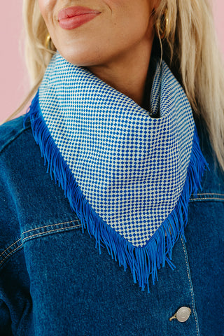 Blue Check Fringe Bandana