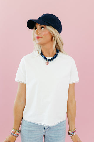 Reggie Lace Trim Tee Shirt in Ivory