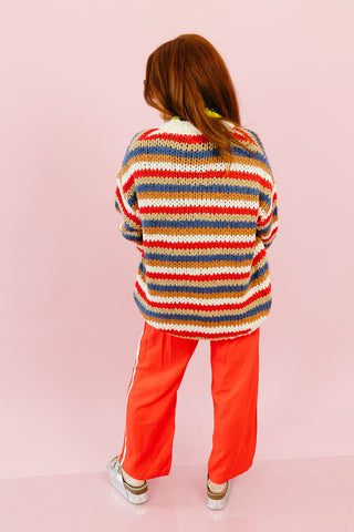 Blake Chunky Cardigan in Navy/Red