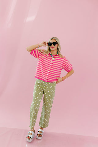 Alayna Stripe Short Sleeve Cardigan in Punch/Peach