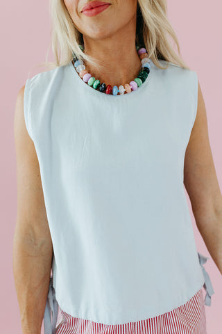 Salem Linen Side Tie Tank in Blue