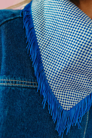 Blue Check Fringe Bandana