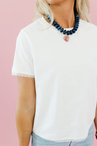 Reggie Lace Trim Tee Shirt in Ivory