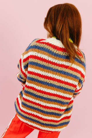 Blake Chunky Cardigan in Navy/Red