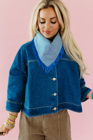 Blue Check Fringe Bandana